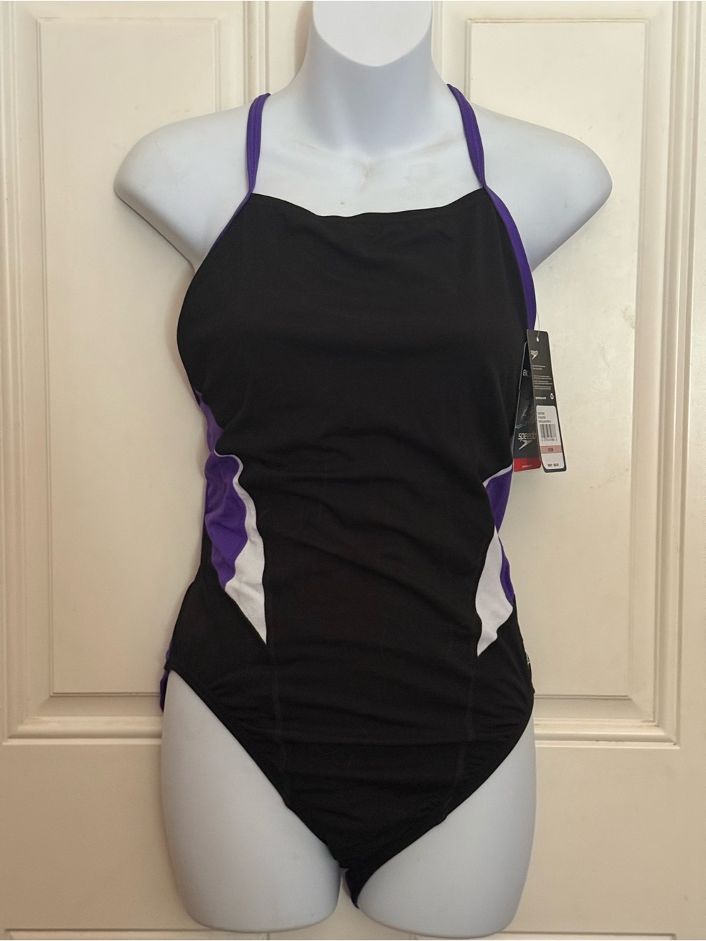 Speedo Black Purple One-Piece Swimsuit with White Accents